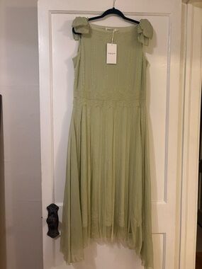 Babeyond Sage Green Midi Dress with Bow Shoulders